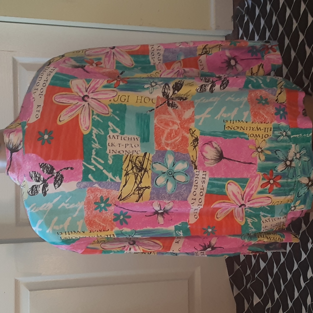 Diane Gilman 100% Silk Floral Jacket 2X Pink Blue Lightweight Statement Piece - Picture 5 of 10